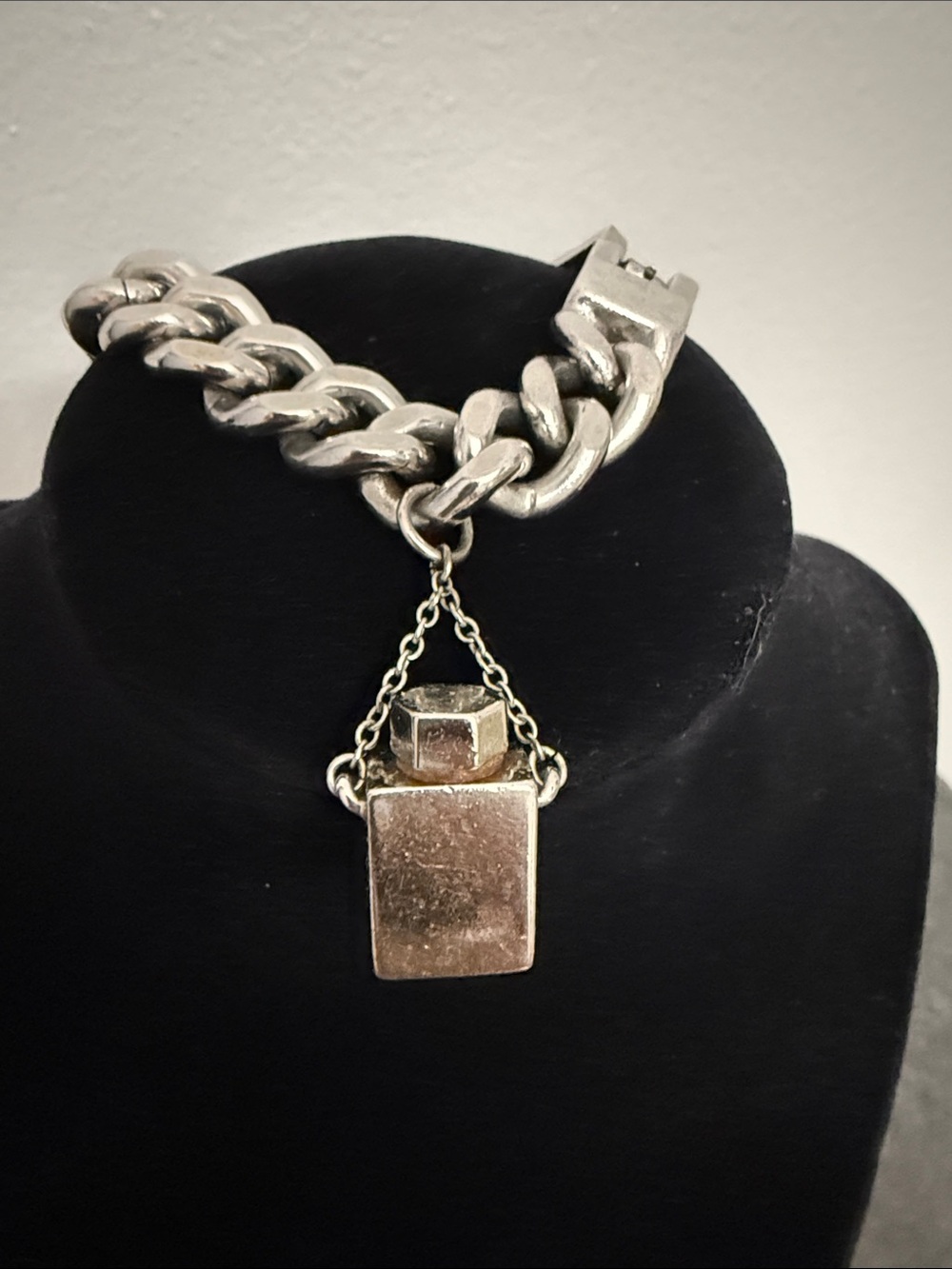 Monet Silver-Tone Chunky Chain Necklace with Rectangular Pendant perfume bottle